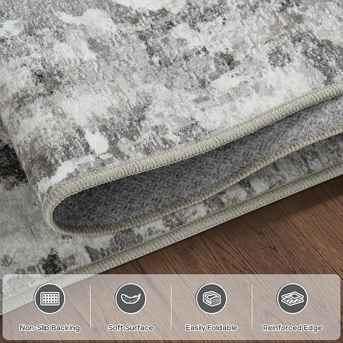 6x9 Area Rugs for Living Room Rug Washable: Modern Rug for Dining Room Bedroom Carpet Non Slip Low Pile 6 by 9 Indoor Abstract Nursery Home Office Black Gold