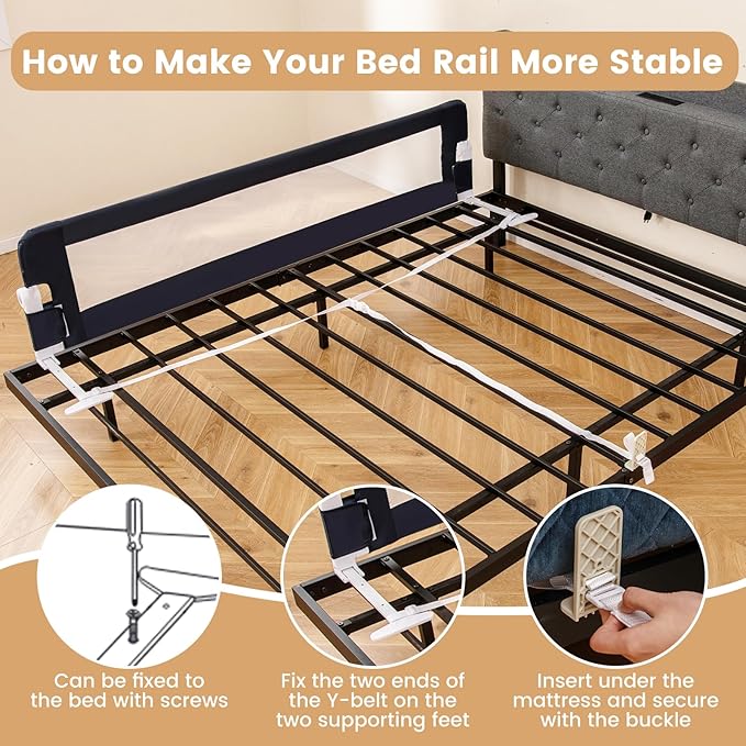 HONEY JOY Bed Rail for Toddlers, Extra Long, Foldable Portable Swing Down Safety Bed Guard Rail, Toddler Bed Rails for Crib, King Queen Full Twin Size Bed Mattress (Gray, 2 Pack, 71 Inch)