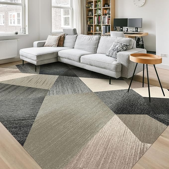 HOMFINE Washable Modern Area Rug - Geometry Style 6x9 Rugs for Living Room, Bedroom, Machine Washable Rug Soft Non Slip Non Shedding Area Rug - Green, 6'x9'