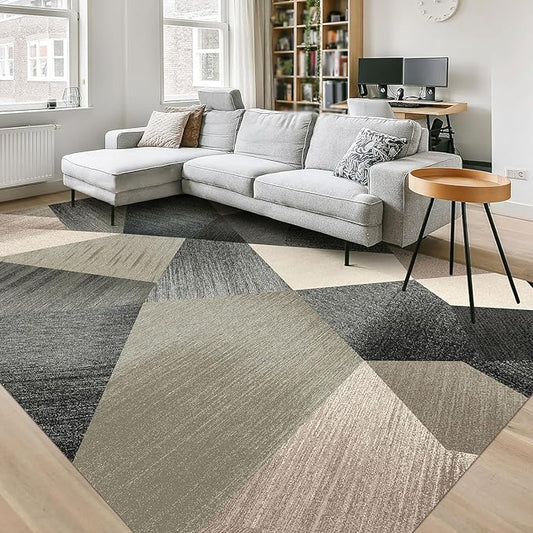 HOMFINE Washable Modern Area Rug - Geometry Style 6x9 Rugs for Living Room, Bedroom, Machine Washable Rug Soft Non Slip Non Shedding Area Rug - Green, 6'x9'