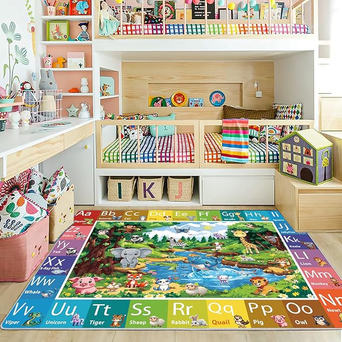 ABC Rug for Kids Room, ABC Baby Mats for Floor Toddlers, Alphabet Play Mat Elementary Preschool Kid's Rugs with Animal Illustrations - (78.7X59 Inches)