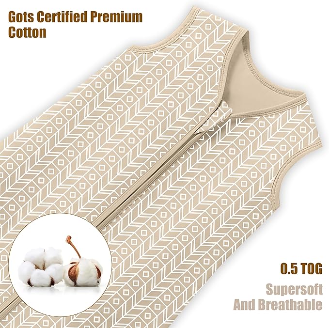 SWEET DOLPHIN Baby Sleep Sack 6-12 Months - 100% Cotton 2-Way Zipper TOG 0.5 Infant Wearable Blanket, Newborn Essentials Toddler 3 Pack Sleeping Sacks - Brown