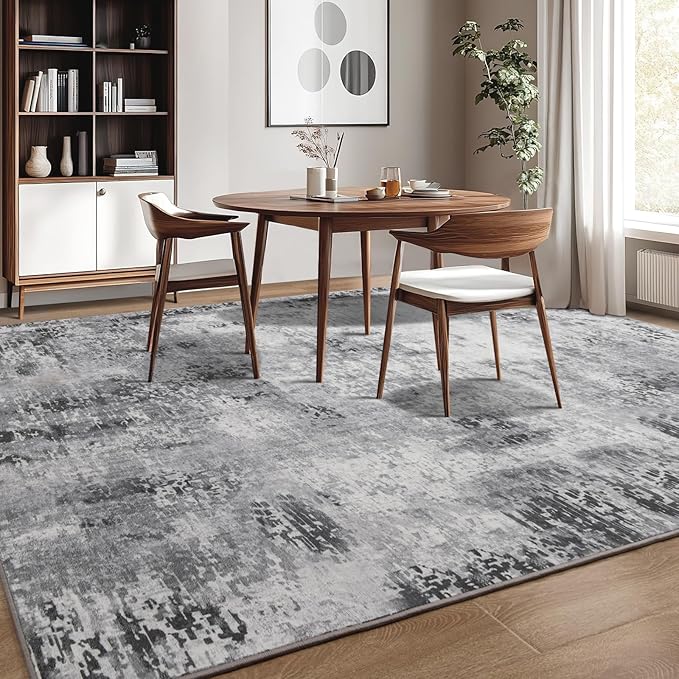 Kelarea Living Room Rug 4x6 Grey Area Rug Machine Washable Rugs, Non Slip Abstract Vintage Indoor Carpet for Bedroom, Nursery, Classroom, Dining Room, Home Office