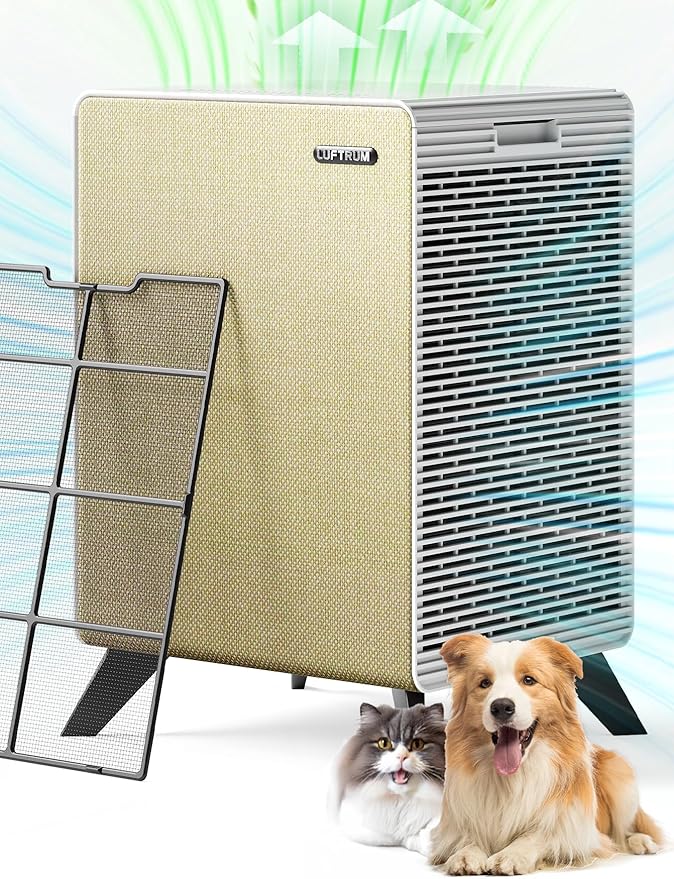 Air Purifiers for Home Large Room Up to 2250 ft² - Remove 99% of Smoke Allergies Pet Dander Odor - Dual 3-Stage Filters of Washable Pre-Filters and True HEPA Filters with AQI, Auto Mode