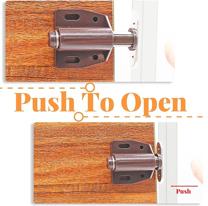 2 Pack Cabinet Magnetic Touch Latch, Push to Open Catches Magnet Push Release Latches Hardware for Kitchen Cabinet Drawer Cupboard Closet Door (Brown)
