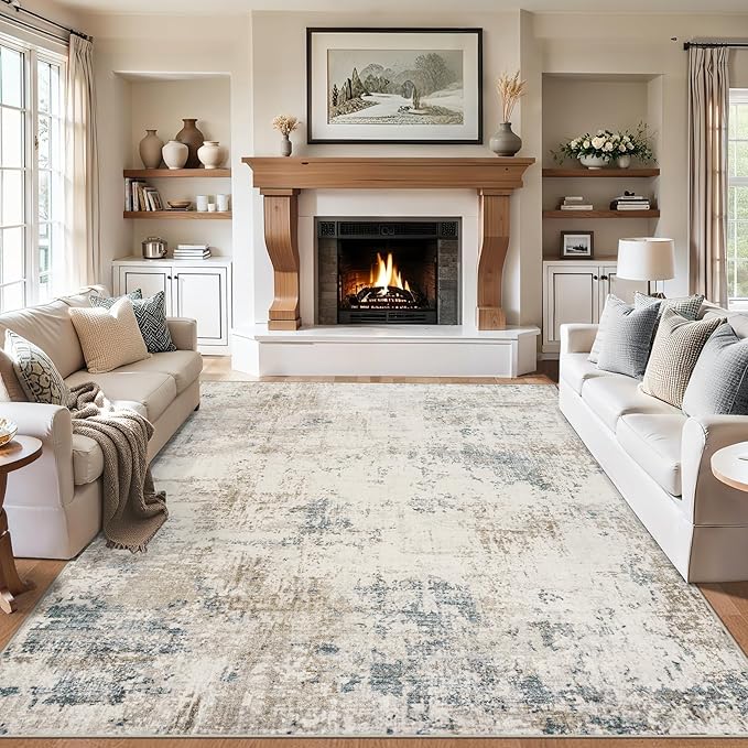 8x10 Area Rugs for Living Room - Washable Rug Modern Abstract Soft Large Neutral Non-Slip Carpet Indoor Floor Stain Resistant Thin Carpets for Bedroom Dining Room Farmhouse Nursery Home Office Multi
