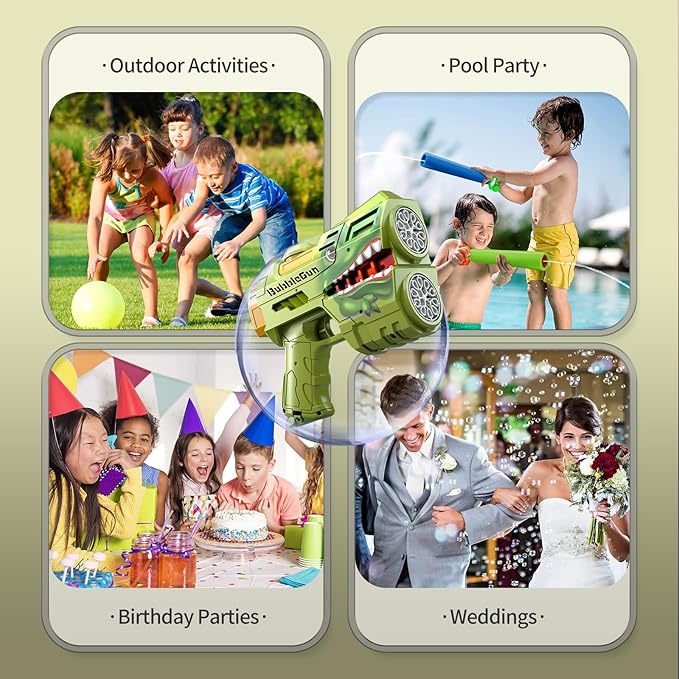 Jasny 2 Pack Bubble Guns for Kids, LED Light Up Rechargeable Bubbles Machine Blower with 2 Bottles Refill Solution for Toddlers 4-8, Wedding Birthday Gift