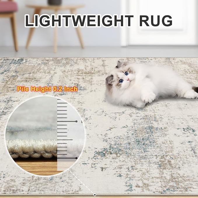 8x10 Area Rugs for Living Room - Washable Rug Modern Abstract Soft Large Neutral Non-Slip Carpet Indoor Floor Stain Resistant Thin Carpets for Bedroom Dining Room Farmhouse Nursery Home Office Multi
