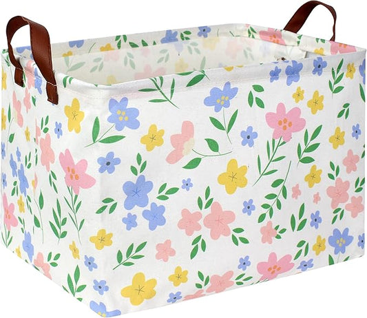 HIYAGON Kids Storage Basket Baby Girl Basket Gift Baskets Empty Cute Toy Storage Bin Organizer Box Rectangular Bedroom Decor Books(Flower)