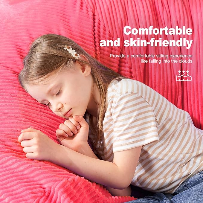 Homguava 3.5FT Bean Bag Chair: Teardrop Bean Bags with Memory Foam Filled, Compact Beanbag Chairs Soft Sofa with Corduroy Cover (Pink)