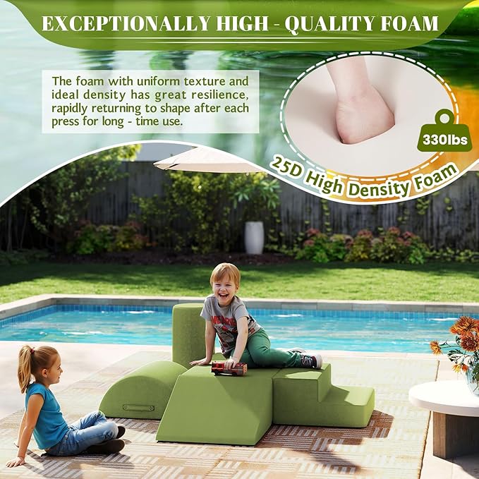 jela Foam Blocks 6Pcs Soft Play Equipment Waterproof Fabric, UV Resistant Toddler Climbing Toys Indoor& Outdoor Soft Play Climbing for Toddlers, Lightweight Climbing Blocks for Babies, Kids (Green)