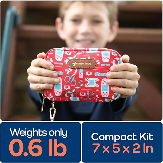 KeepGoing Travel First Aid Kit for Kids – 130 Pc. for Car, Home, Purse, Diaper Bag & Backpack with Latex-Free Bandages - Mini First Aid Kit Travel Size TSA-Approved