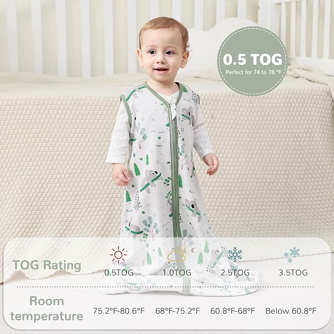 JELLYMONI Baby Sleep Sack 12-18 Months 100% Cotton Wearable Blanket, 0.5 TOG Soft Lightweight Toddler Sleeping Sack 3 Pack 2-Way Zipper Newborn Sleep Sacks