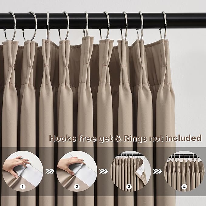 KEQIAOSUOCAI Pinch Pleated Window Curtain Panels 84 Inches Long Light Blocking Solid Ceiling Floor Pleated Curtains Hooks Track Privacy Memory Shape Drape for Living Room,Khaki,40x84, Set of 2