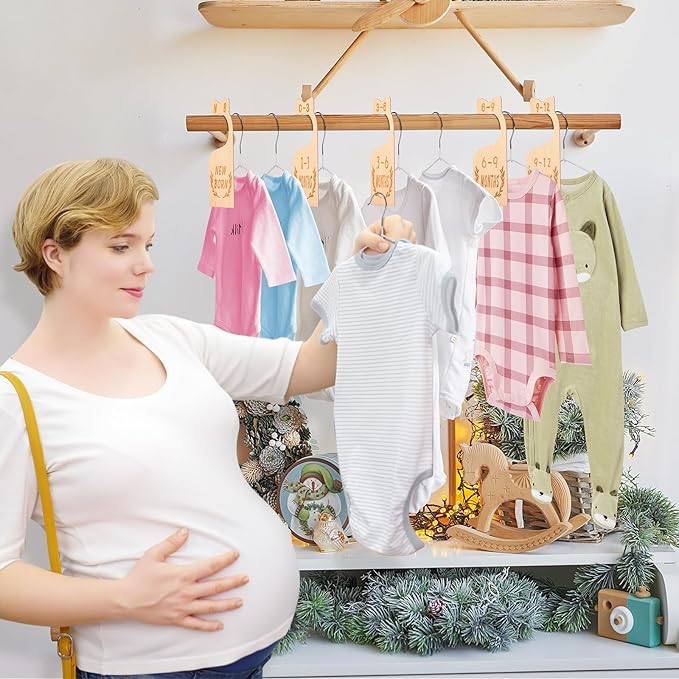 8Pcs Wooden Baby Closet Dividers for Baby Clothes Organizer, and 30Pcs Baby Hangers, Baby Closet Organizer Baby Clothes Dividers for New Mom Dad Parents, 0-24 Months, Large, SL0058