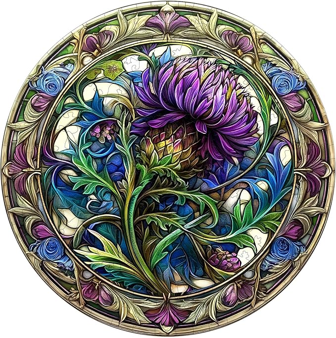 KAAYEE Wooden Jigsaw Puzzles-3D Visual Effect Scotch Thistle Wooden Puzzle Adult Unique Shape Wooden Puzzle Wooden Jigsaw Puzzle for Adult,Puzzle for Adults,Family Puzzles (S-8.5 * 8.5in-100pcs)