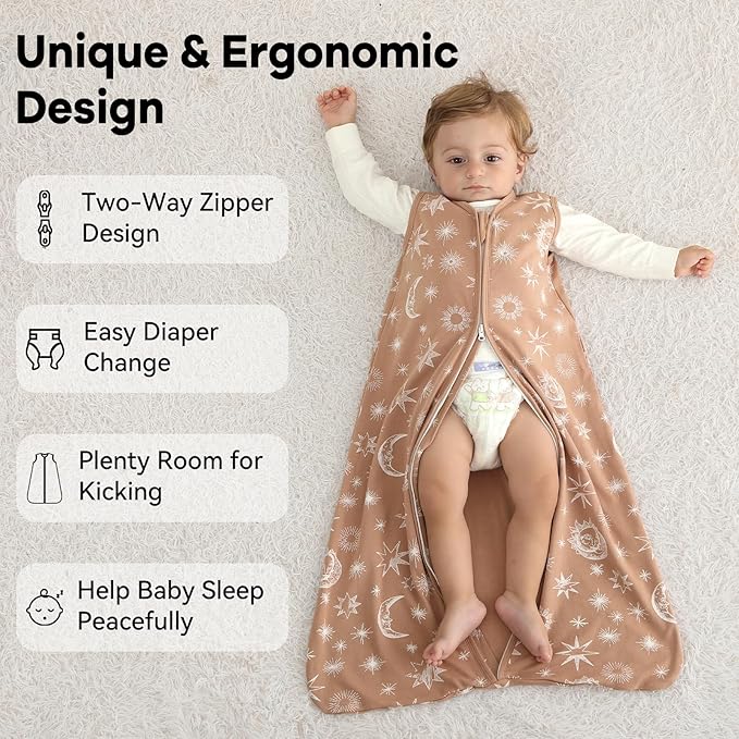 Baby Sleep Sack 18-24 Months 3 Pack 100% Cotton Lightweight 0.5 TOG Wearable Blanket Baby Sleep Bag with 2-Way Zipper for Toddler Beige