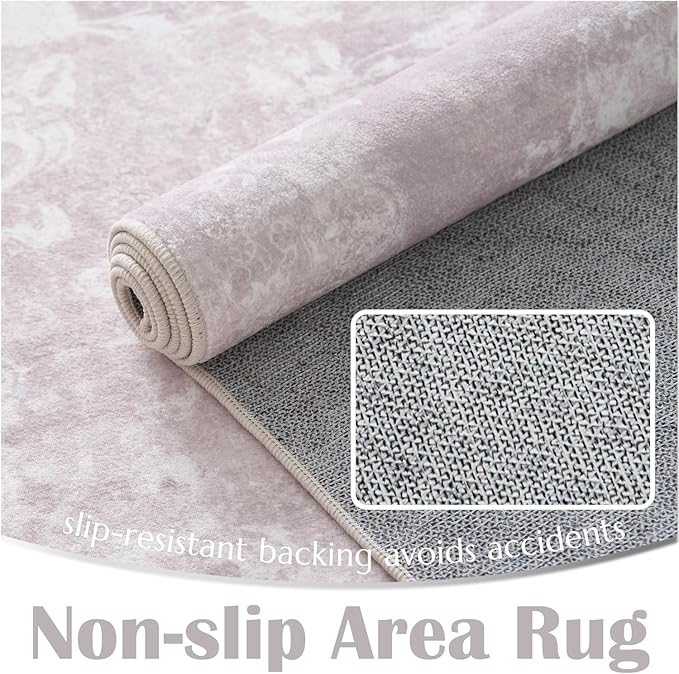 jinchan Hallway Runner Rug 2x8 Vintage Floral Distressed Design - Machine Washable Non-Slip Low-Pile Soft Thin Faux Wool Kitchen Carpet for Farmhouse Bedroom Laundry Room(2x8ft,Orchid)