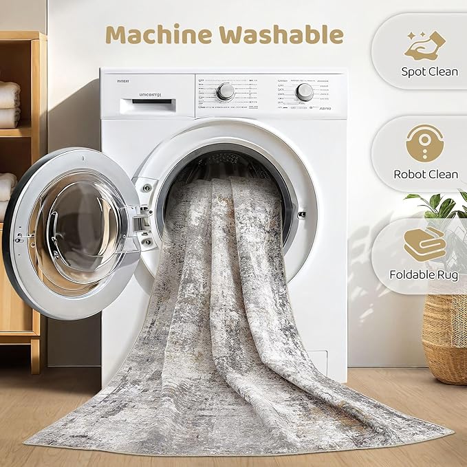 10x14 Area Rugs Living Room: Washable Large Abstract Modern Soft Rug Stain Resistant Indoor Floor Non Slip Accent Carpet for Bedroom Nursery Playroom Office Dining Room Dorm Home House- Gray Rust