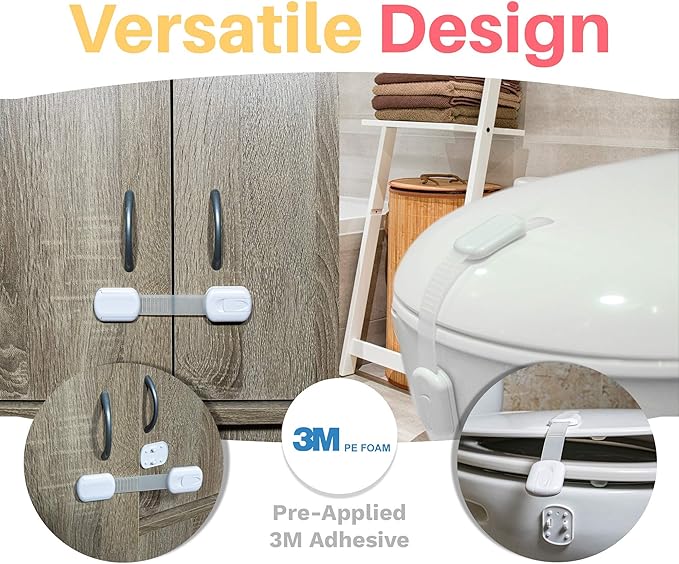 6-Pack Child Proof Locks for Cabinet Doors, Drawers, Fridge, Toilet Seat, Dishwasher, Trash Can, Cupboard - 3M - No Drilling - Child Safety Locks for Cabinets and Drawers - Baby Proofing Cabinets Lock