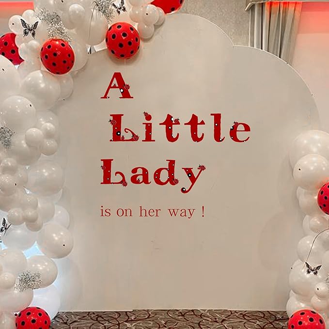A Little Lady Is On Her Way Decal - Ladybug Party Decorations Supplies Wall Stickers, Girls Birthday/Baby Shower Party Decor Wall Decals, Balloon Arch Backdrop Decoration Ladybug Sign Stickers