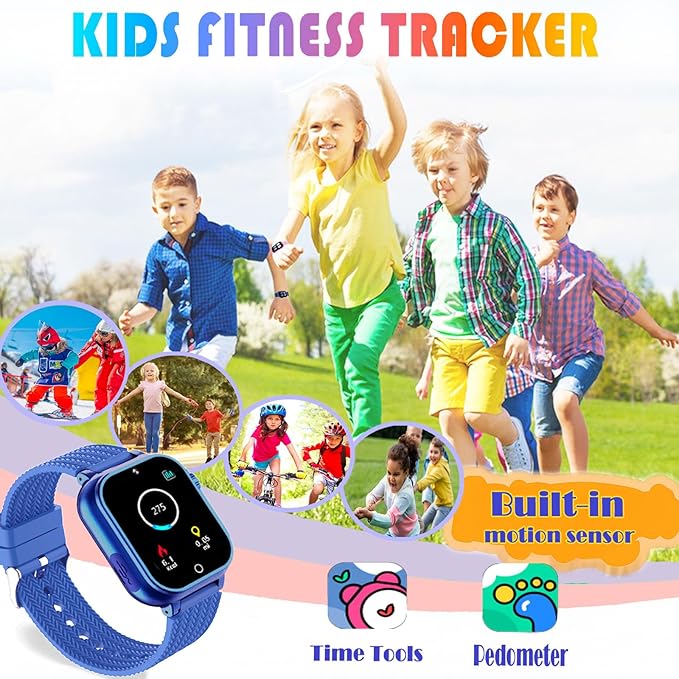 Goodatech Kids Smart Watch for Boys Girls, 1.54'' Smartwatch with 26 Puzzle Games,HD Camera,Video Music Player,Pedometer,Flashlight,Audio Book etc., Aluminum Case and Sport Band (Blue)