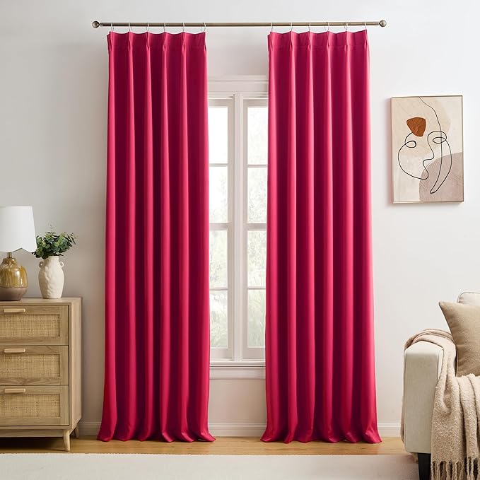 KEQIAOSUOCAI Raspberry Fushia Pink Curtains 102 Inches Long Pinch Pleated with Hooks,Room Darkening Sound Reducing Drapes Light Blinds for Bedroom Living Room(Magenta Hot Pink, 2 Panels, W40 x L102)