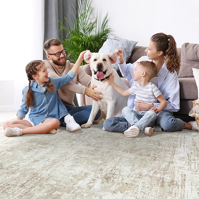 8x10 Area Rugs for Living Room Rug Washable: Modern Large Rug for Dining Room Bedroom Carpet Non Slip 8 by 10 Indoor Abstract Nursery Home Office Beige