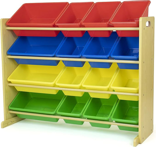 Humble Crew Supersized Toy Storage Organizer with 16 Removable Bins, Natural/Primary – Large Toy Storage for Toddlers Ideal for Kids' Rooms, Playrooms, and Nurseries - Modern Toy Bins for Kids