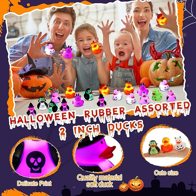Halloween Rubber Duckies in Bulk Glow in The Dark Rubber Ducks Light up Halloween Mini Duckies Bath Toys for Halloween Party Favor Decor Pool Bathtub Baby Shower Toy Gifts for Kids(12)