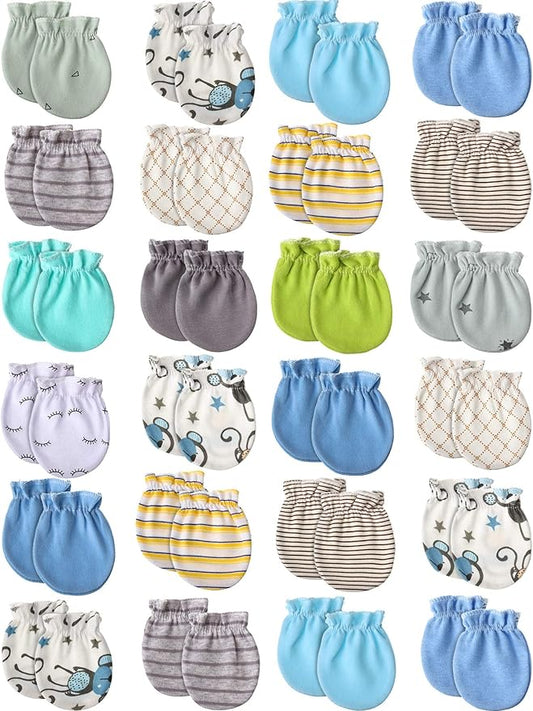 24 Pairs Newborn Baby Mittens Unisex Cute Glove No Scratch Baby Mittens Gloves for 0-6 Months Boys Girls