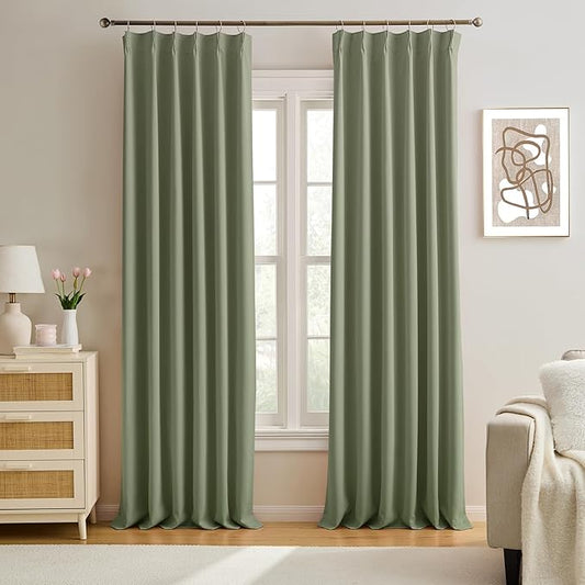 KEQIAOSUOCAI Sage Green Blackout Curtains Pinch Pleat 84 Inches Long Thermal Insulated Black Out Drapery for Bedroom Light Blocking Window Covering Darkening Drapes for Living Room 40x84 2 Pieces