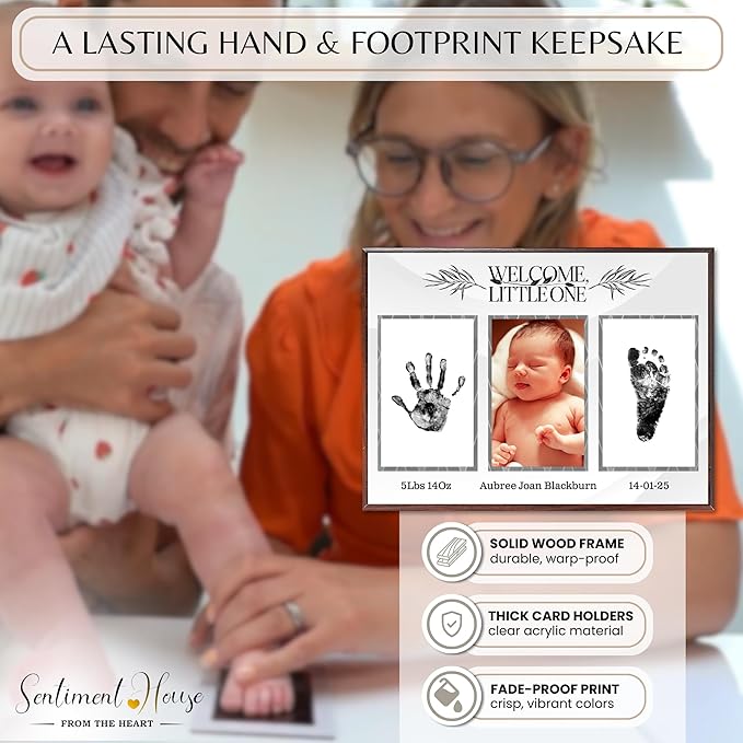 Inkless Hand and Footprint Kit, Baby Keepsake Plaque & Baby Shower Gifts - Ideal as Mom To Be Gift, Nursery Picture Frames, Clean Touch Hand and Footprint Kit (Style 1 - Design 1)