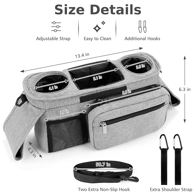 Accmor Universal Stroller Organizer with Insulated Cup Holder Detachable Phone Bag and Shoulder Strap,Stroller Bag Caddy Organizer Fits for Uppababy, Baby Jogger, Britax Strollers