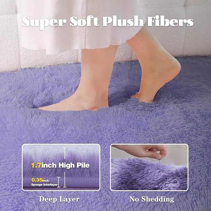 6x9 Area Rug for Living Room: Fluffy Shag Soft Washable Rugs Large Fuzzy Plush Indoor Carpet for Bedroom Nursery Playroom Kids Girls Boys Room (Purple, 6'x9')
