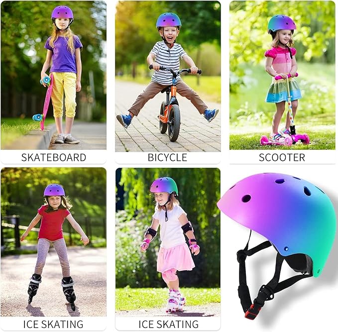 Adjustable Color Gradient Skateboard Helmet for 3-5-8-14+Ages【Toddler Kids Youth Adult】 Girls Boys Woman.Bike Helmet for Multi-Sports Cycling Bicycle Scooter Inline Roller Skate Rollerblading