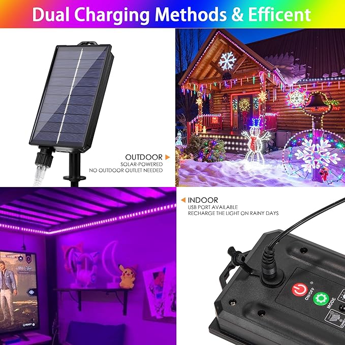 49FT Solar Rope Lights Outdoor Waterproof, 18 Colors Changing 150 LEDs Fairy String Lights USB & Solar Powered with Remote, Multicolor Tube Light for Outside Trampoline Yard Christmas Decor