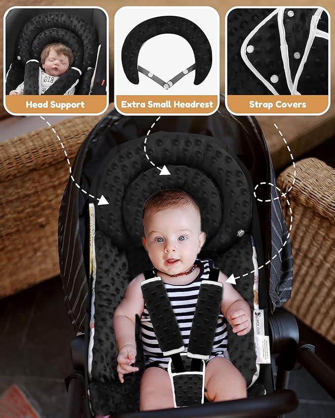 Infant Car Seat Insert with Removable Cushion for Baby Preemie Newborn Infant, Reversible carseat Insert Head Body Support Fits for Stroller, Baby Swing, Rocker, Bouncer, Bassinet - Black