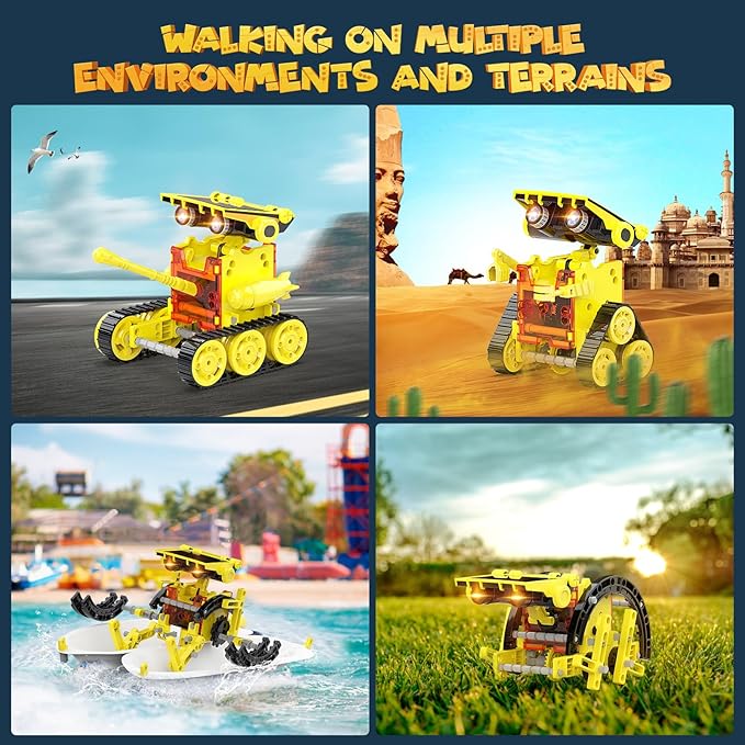 30-in-1 STEM Solar Robot Kit Toys, 243 Pieces Educational Building Science Experiment Kit for Kids Aged 8-12, Birthday Gifts Kids Aged 8 9 10 11 12 13 Years Old(Yellow)