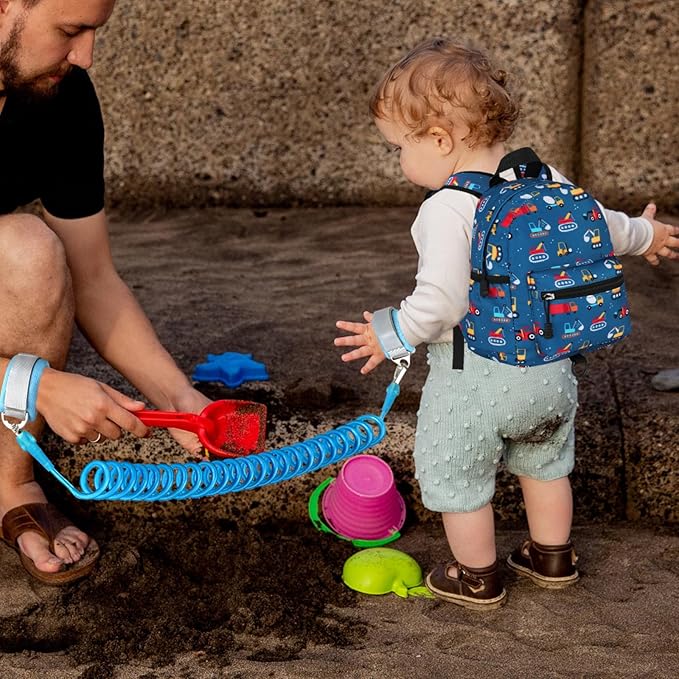 Accmor Toddler Backpack with Leash, Cute Baby Backpack with Anti Lost Wrist Link, Mini Kids Backpack Leash Walking Harness for Travel, Adjustable Excavator Backpack Tether for Boys Girls Ages 1-3