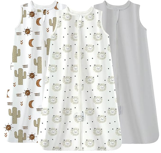 TotAha Boho Lion Sleep Sack 3-6 months 3 Pack, Buttery Soft, Safe Wearable Blanket Baby Sleeping Bag with 2-way Zipper, 0.5 TOG