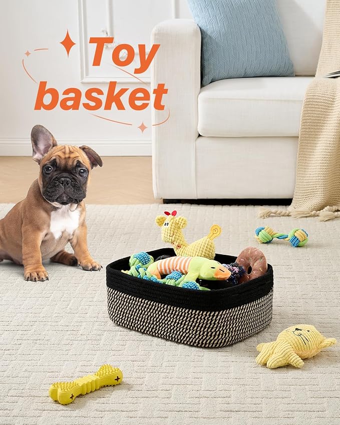 KALLAX Small Woven Basket, 13.5 x 9.5 x 5 Inches, Storage Basket for Organizing, Cute Small Rope Shelf Closet Cube Storage Bins Baskets for Shelves, Dog Toy Gift Baskets Empty, 3 Pack Black & Brown