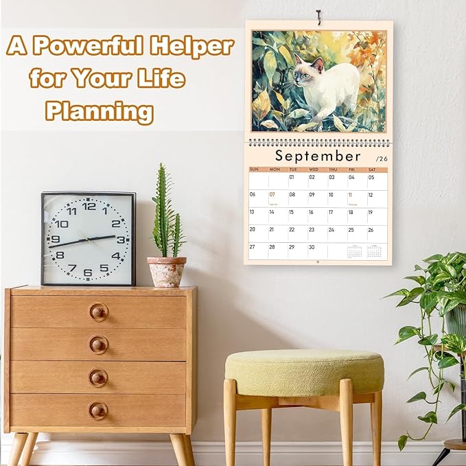 GuassLee Cat Vertical Wall Calendar 2025, 19-Months Art Hanging Wall Calendar Jun. 2025 to December. 2026, 14" x 23" Watercolor Monthly Planner Cat Kitten with Thick Paper for Office Home Decor