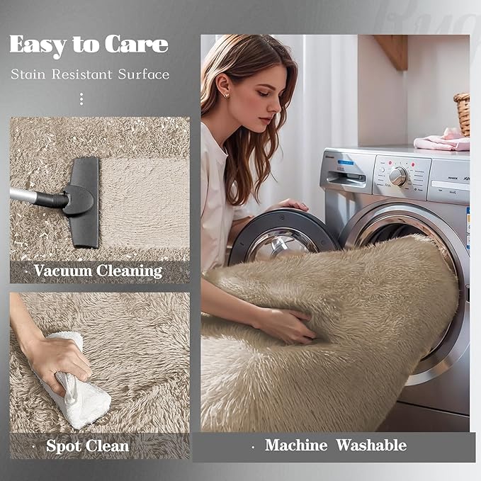 6x9 Area Rug for Living Room: Fluffy Shag Soft Washable Rugs Large Fuzzy Plush Indoor Carpet for Bedroom Nursery Playroom Kids Girls Boys Room (Camel, 6'x9')