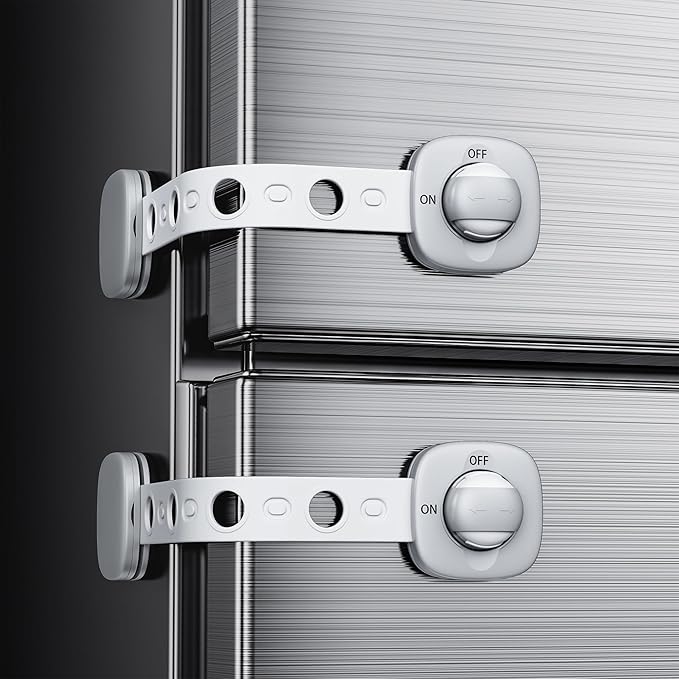 2 Pack Cabinet Locks/Refrigerator Locks Baby Proofing - Child Proof Locks for Drawer, Refrigerator, Fridge, Toilet Seat-No Screws or Tools Required (2 Pack-Grey Locks)