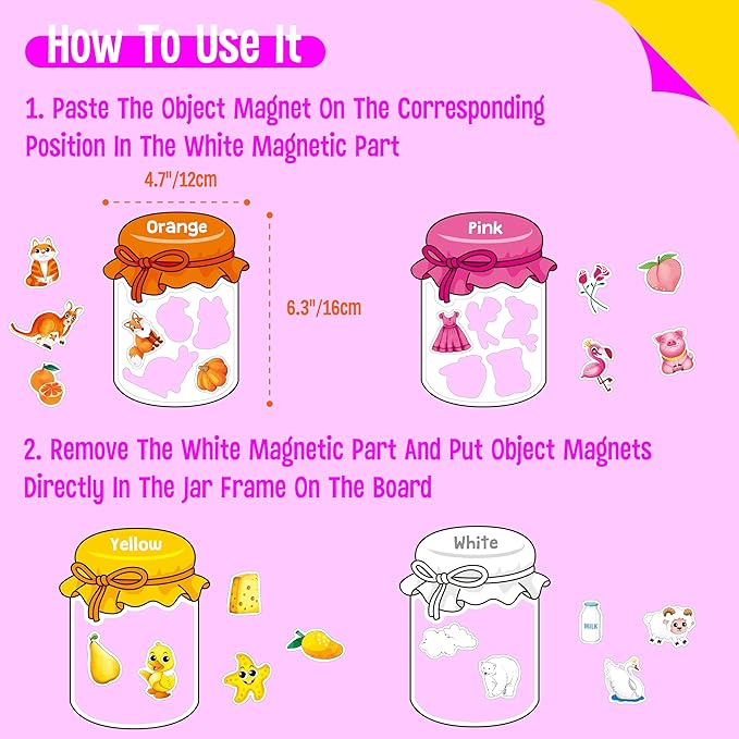 12 Pieces Magnetic Color Sorting Toys, 60 Color Magnets Educational Refrigerator Whiteboard for Baby Toddlers Kids Magnets