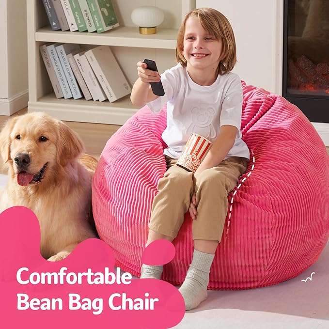 Homguava 2FT Bean Bag Chair,Teardrop Bean Bags Small Beanbag Chair with Memory Foam Filled and Ultra Soft Corduroy Cover for Living Room, Bedroom (Small,Pink)