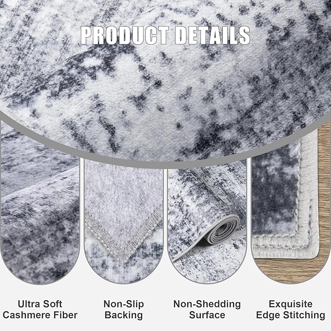 9x12 Area Rug Living Room Rug: Washable Modern Abstract Soft Thin Rug Indoor Floor No Slip Stain Resistant Carpet for Bedroom Dining Room Farmhouse Nursery Home Office - Grey