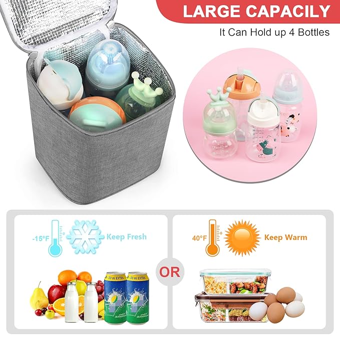 Accmor Breastmilk Cooler Bag, Baby Bottle Cooler Bags, Insulated Tote Bags On The Go, Fits 4 Large 8oz Bottles, for Nursing Mom Daycare Travel