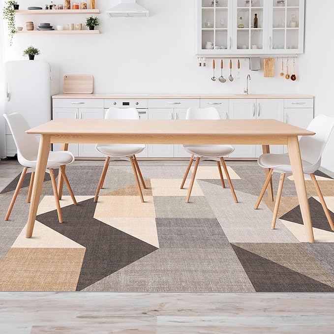 HOMFINE Washable Modern Area Rug - Geometric Style 8x10 Rugs for Living Room, Bedroom, Machine Washable Rug Soft Non Slip Non Shedding Area Rug - Grey Brown, 8'x10'